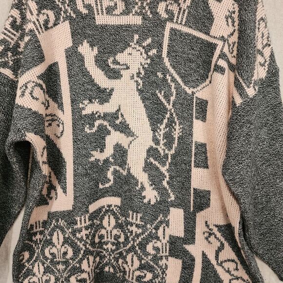 vtg 80s Venezia sweater oversize gray pink lion crest drop shoulder - Picture 3 of 8